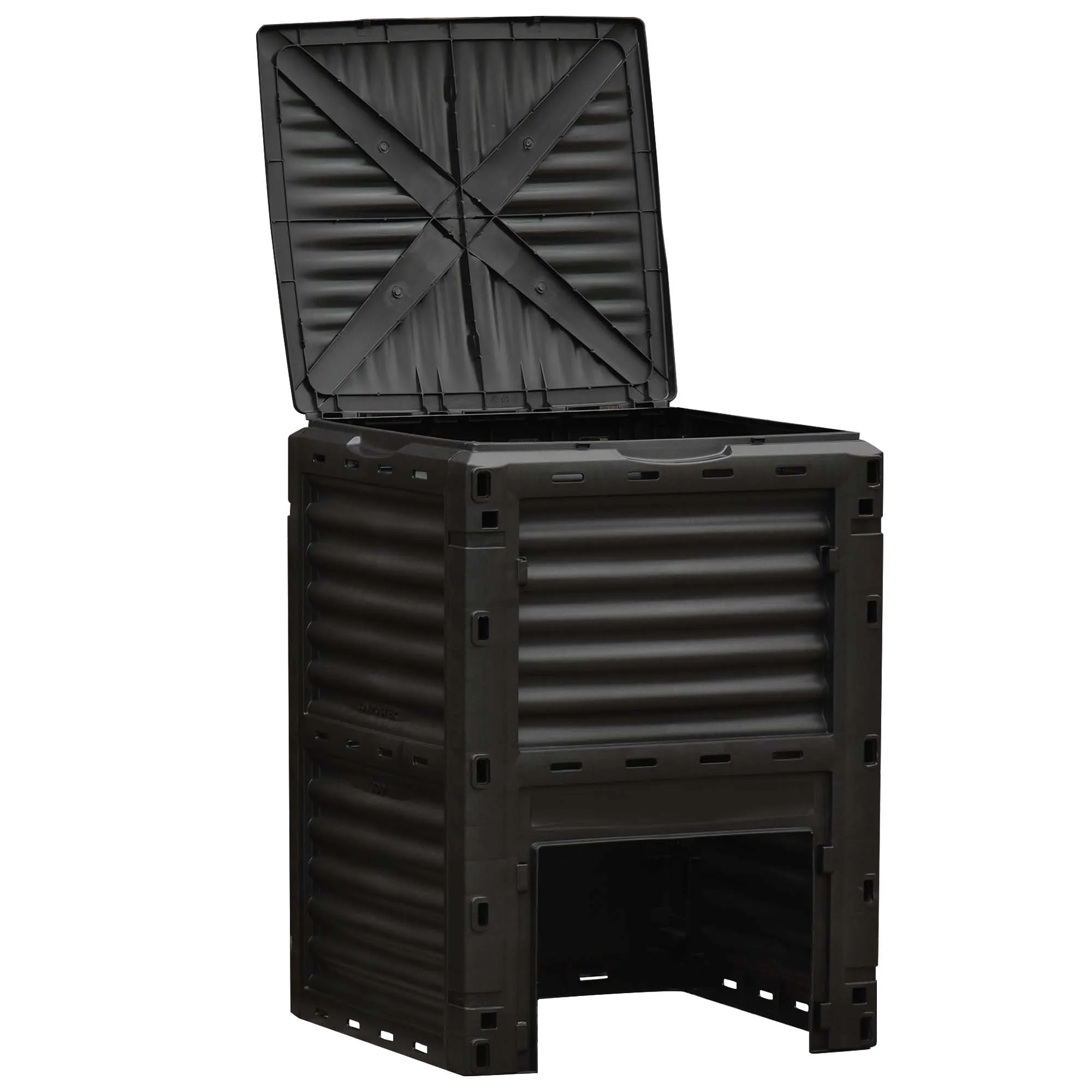 Outsunny Composter 300L Capaciteit Organische Composter voor Compostproductie met 48 Ventilatieopeningen 60,5X60,5X81,5 cm Zwart