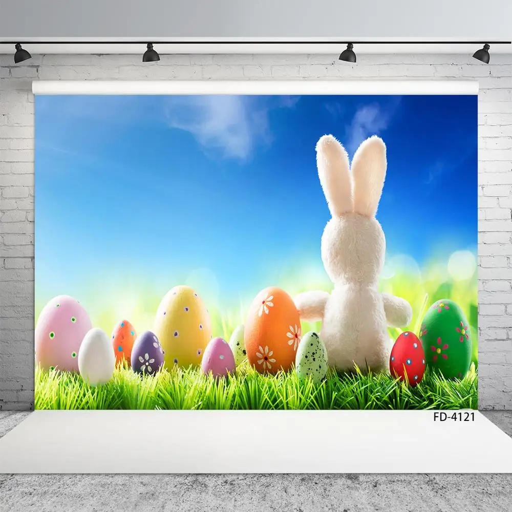 Easter Eggs Grassland Rabbit Flare Bokeh Photo Backdrop Custom Photography Background  for Baby Children Family Party Photoshoot