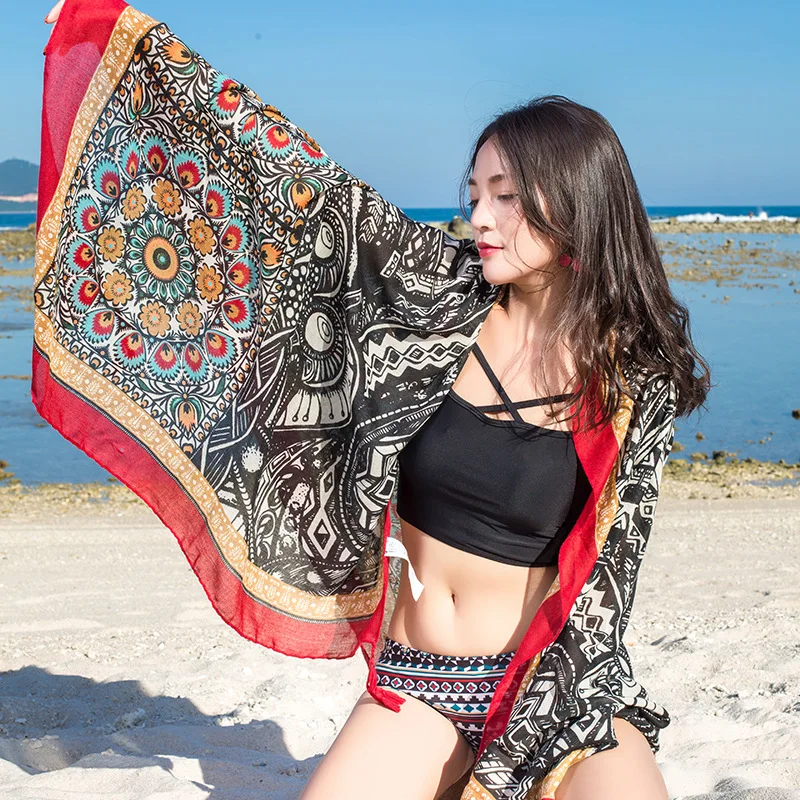 Design Marke Frauen Schal Sonnencreme Baumwolle Schals Dual-Use-Sommer Herbst Lange Schals Urlaub Am Meer Strand Handtuch Beachwear schleier – Detail 8