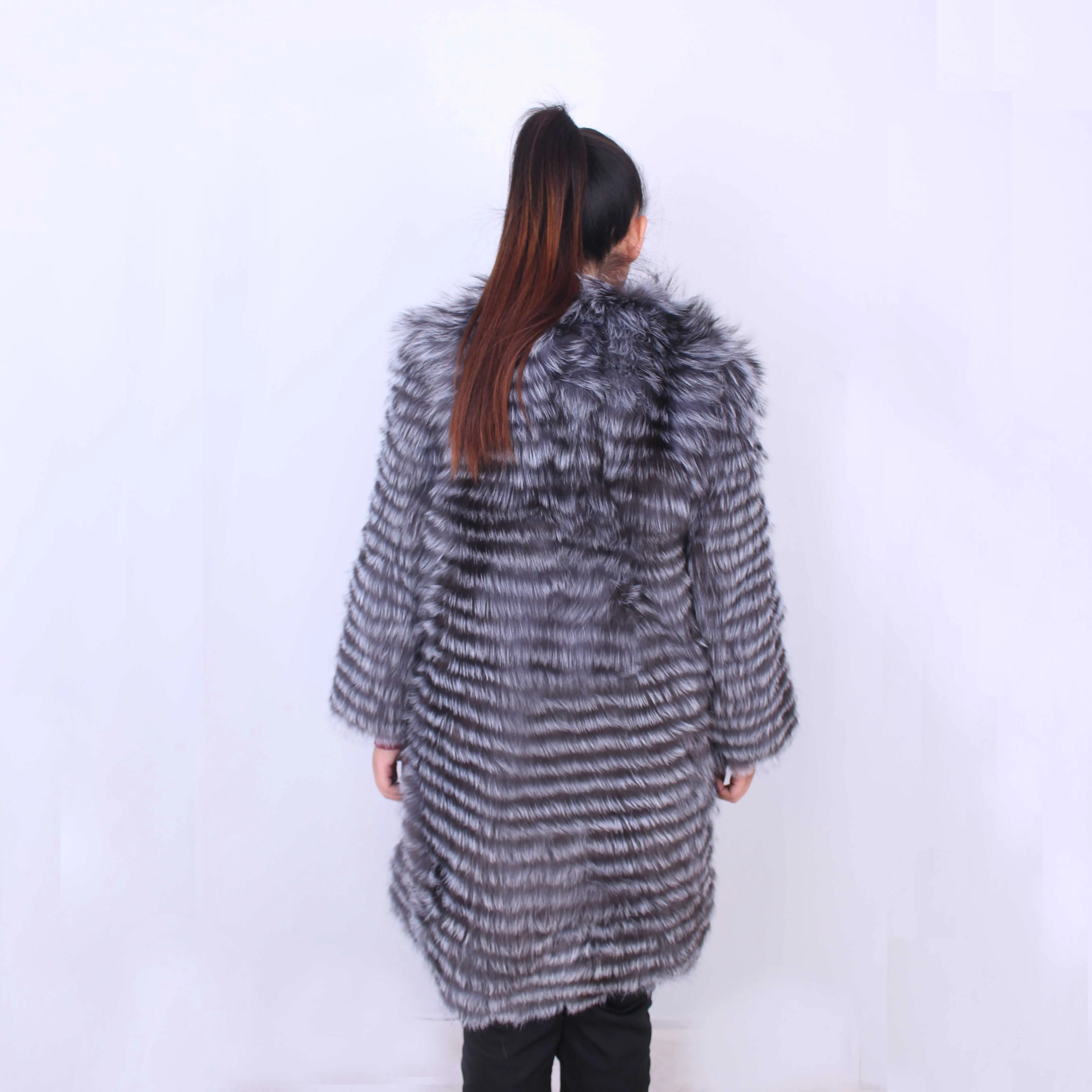 Linhaoshengyue-Silver Fox Fur Coat for Women, Lithium Plus, Long 90cm, Round Neck,Real Silver Fox Fur Coat ,Winter Warm