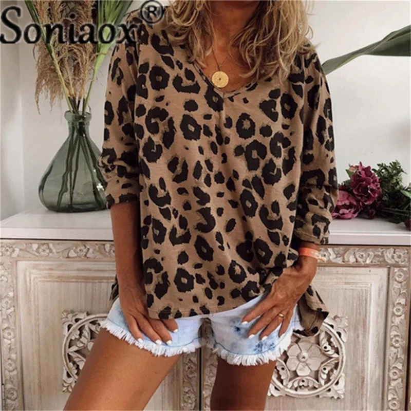 2021 Autumn Vintage Long Sleeve Tunic Tops Women Sexy V-Neck Blouses Leopard Print Shirt Elegant Casual Loose T-Shirt Blusas