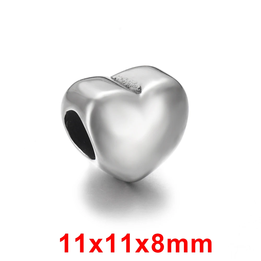 Stainless Steel Heart Blank Bead Polished 5mm Hole Metal European Beads Bracelet Charms for DIY Jewelry Making Accessories