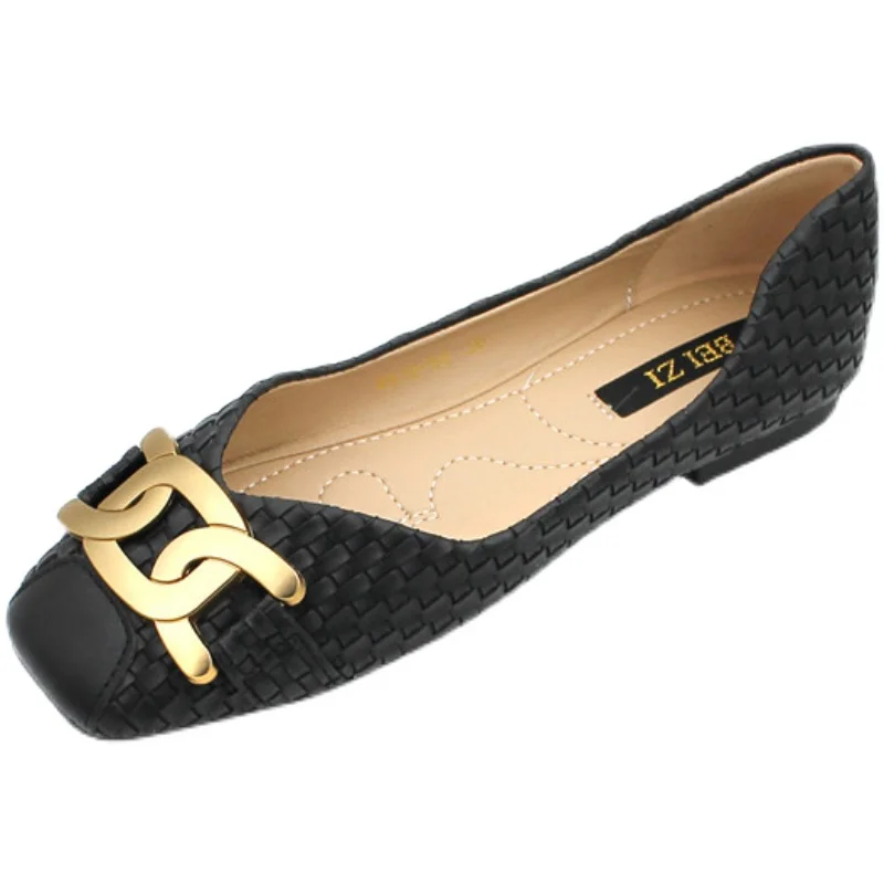 المرأة حذا فردي للسيدات 2021 جديد الضحلة مشبك معدني حجم كبير حذاء مسطح ساحة تو أحذية عمل نمط المنسوجة الأحذية #6