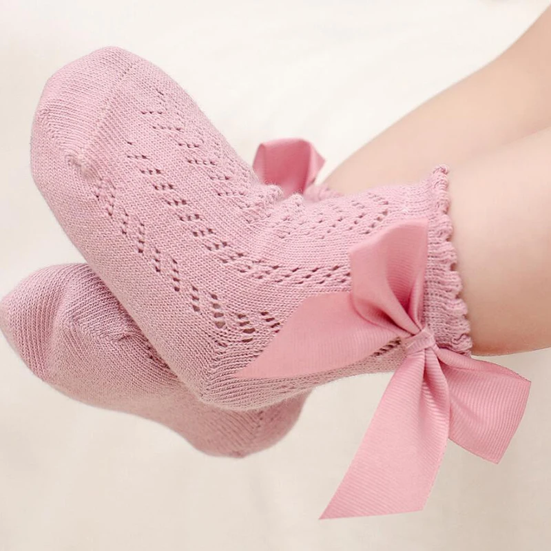 0-5Years Newborn Baby Ankle Socks With Bows Cotton Sock For Girls Summer Hollow Out Toddlers Girl Frilly Socks Infant Floor Sock