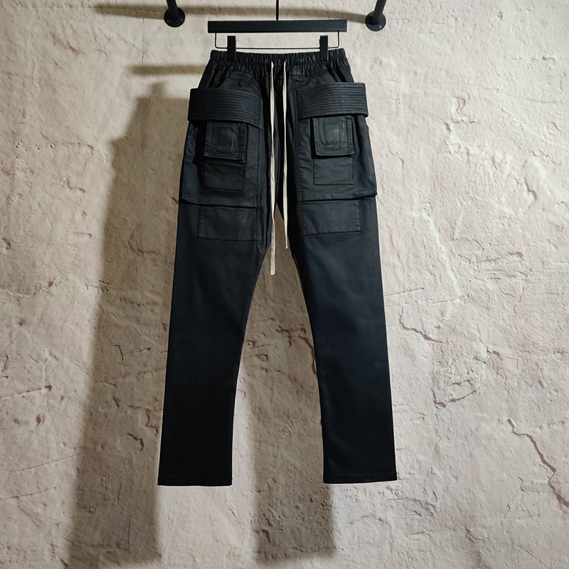 Owen Seak Men Oil wax Denim Jeans Classic Gothic Men's Coated Summer Straight Hip Hop Women Solid Jeans Pants Rozmiar XL