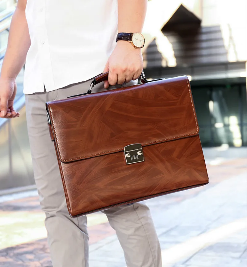Mężczyzna biznes ramię aktówka przynieść blokada hasła komputer skóra Quot Laptop Messenger torebki biurowe torebka dla mężczyzn mody