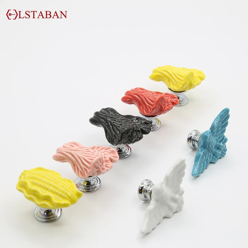 LSTABAN Modern Minimalist Cupboard Shoe Cabinet Corn Cabbage Cartoon Ceramic Handle Color Pastoral Art Drawer Single Hole Knobs