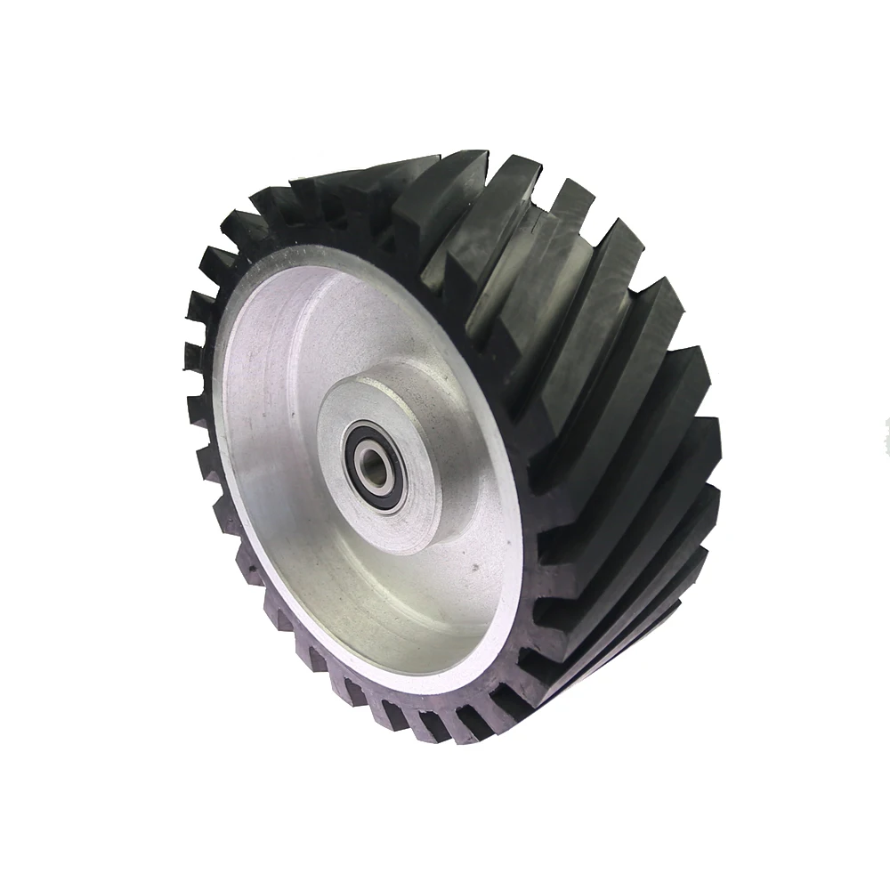 200*75mm Serrated Rubber Contact Wheel Dynamically Balanced Belt Grinder Backstand Idler Wheel