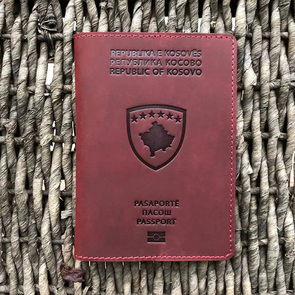 100% Genuine Leather Kosovo Passport Cover Kosovo Case for Passports Travel Passport Holder Full Grain Leather