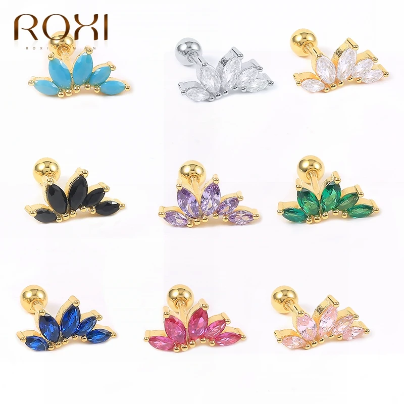 ROXI Temperament Sweet Crystal Crown Stud Earrings For Women 925 Sterling Silver Colourful Ear Bone Nail Earring Wedding Jewelry