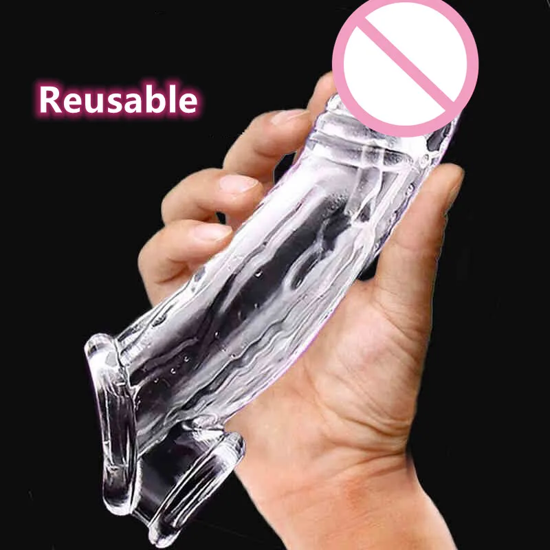 Extension Reusable Penis Sleeve Condom Sex Toys for Men Enlargement Time Delay Cover Dick Sleeve for Couples Love Games