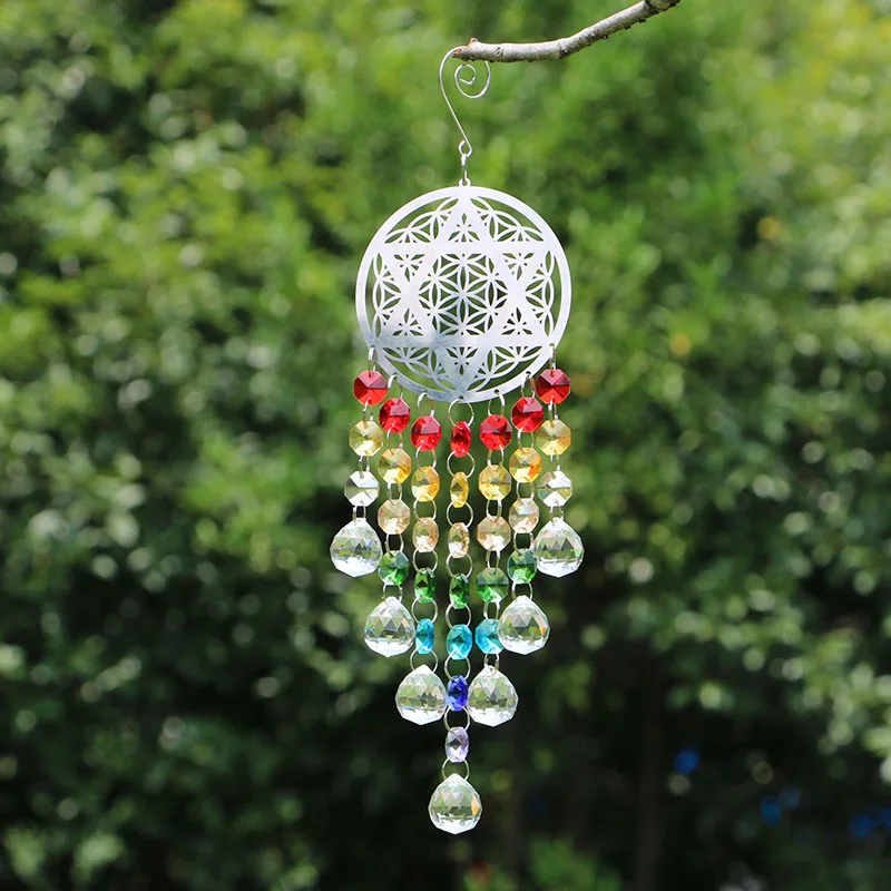 Crystal Suncatcher Chakra Octagon Pendant Hanging Prisms Window Ornament Rainbow Maker for Home Garden Decoration