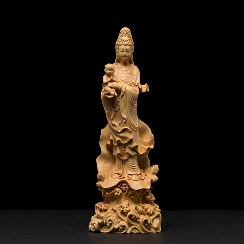 22CM Buddha Statue CCZHIDAO Solid Wood Buddha Garden Ornaments Craft Guanyin Feng Shui Decoration Carving Buddhism Decors