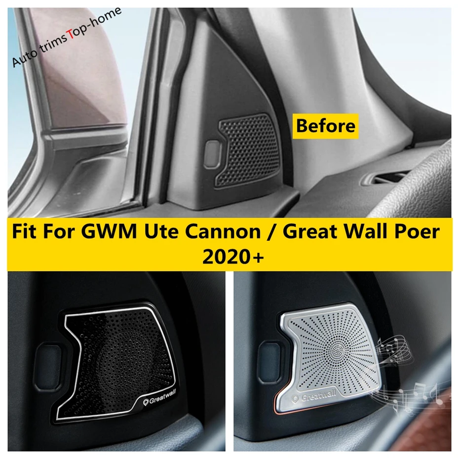 

Car Interior Front Pillar A Door Speaker Cover Trim Stainless Steel Accessories For GWM Ute Cannon / Great Wall Poer 2020 - 2022