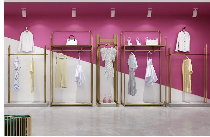 

Clothing store display rack floor - style gold stainless steel clothes special shelf wall women's clothing rack wall hanger