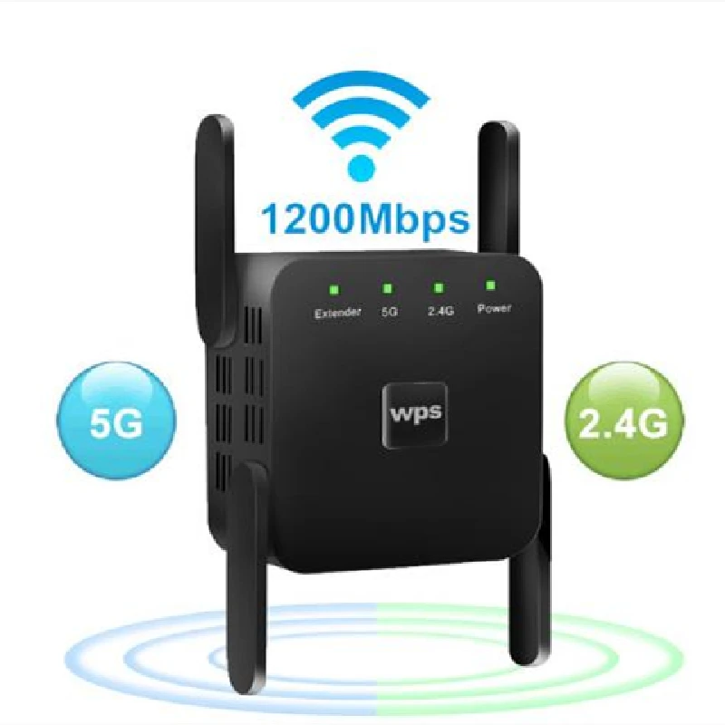 Répéteur Wi-Fi 1200 GHz, 2.4 Mb/s, longue portée, amplificateur de signal sans fil pour extension de réseau