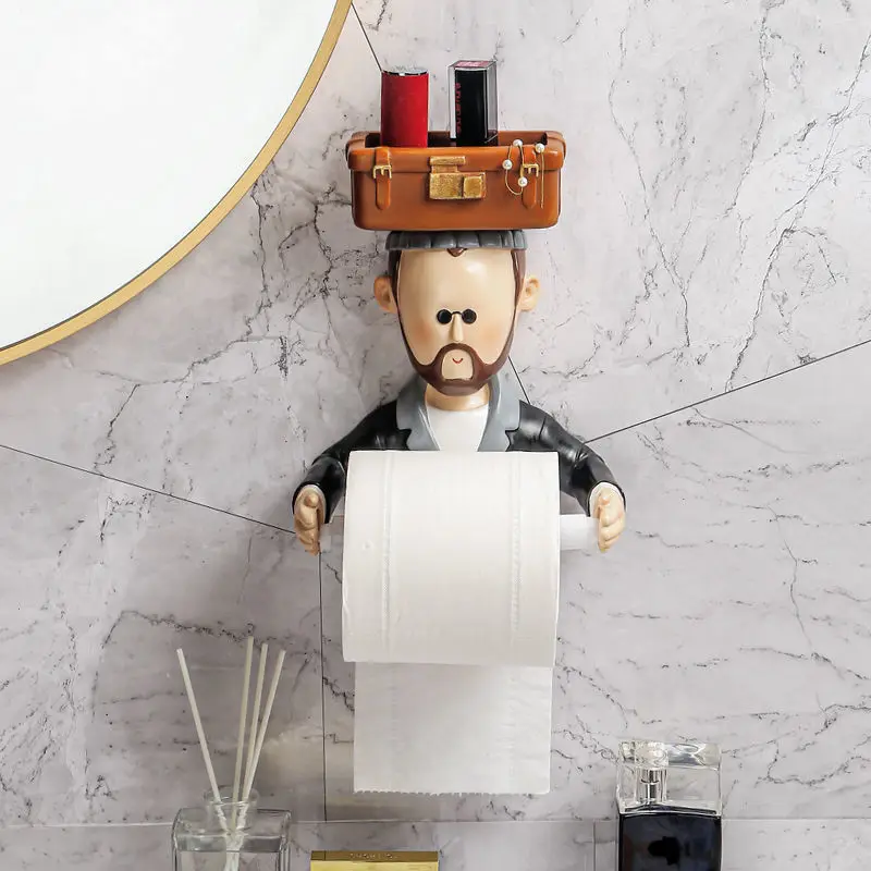 Punch-Free Cartoon Toilet Paper Holder Rack Waterproof Wall-Mounted Toilet Tissue Box Roll Paper Storage Box Bathroom Hardware