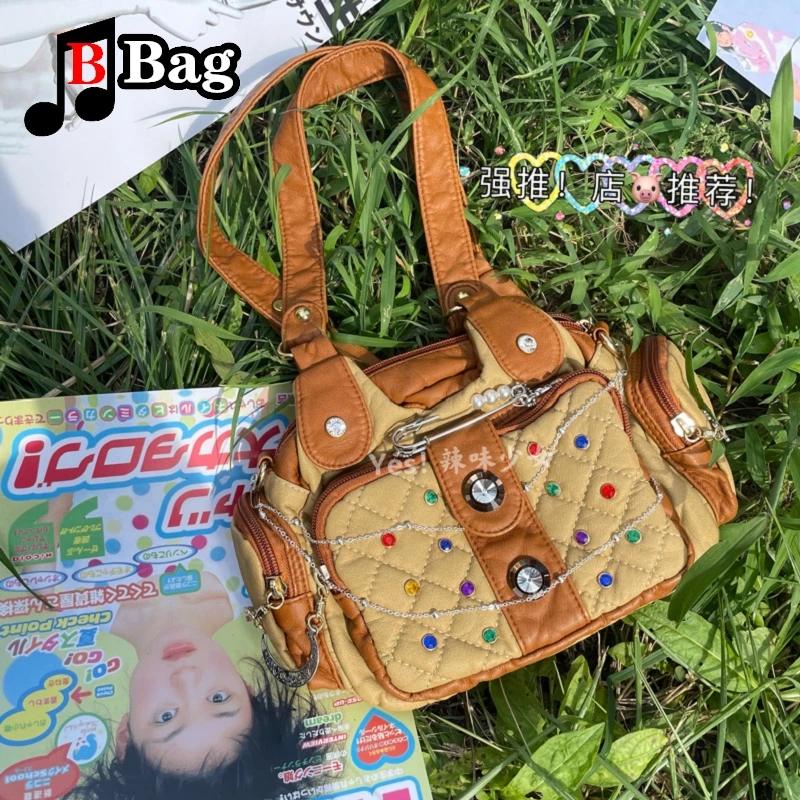 Bolsos de hombro Retro Harajuku para mujer, bolso de mensajero para niña, bolso punk ostentoso, bolso gótico Lolita con cadena para axilas, Y2K