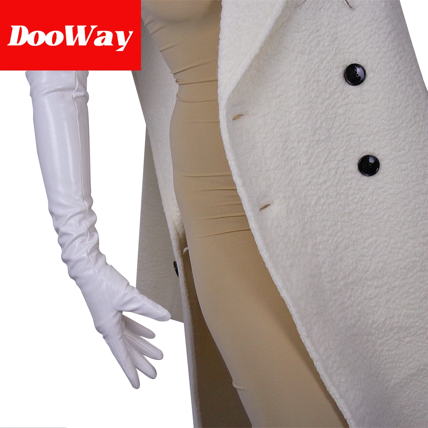 Dooway luva longa de látex da moda feminina fantasia de couro pu branca 20 polegadas