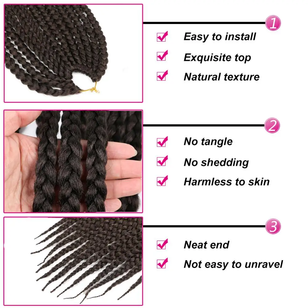 12 "14 Inci Kotak Pendek Kepang Rambut Crochet Sintetis Bob Kepang Lucu Crochet Kepang Bergaya Sporty Hitam Coklat Ekstensi Rambut