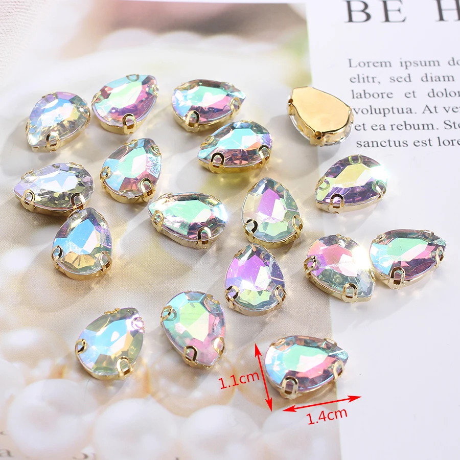 50pcs/lot 11x14mm Glitter Acrylic Water Drop Rhinestones With Claw Mixed Colors For Jewelry Making Clothes Needlework Decoration