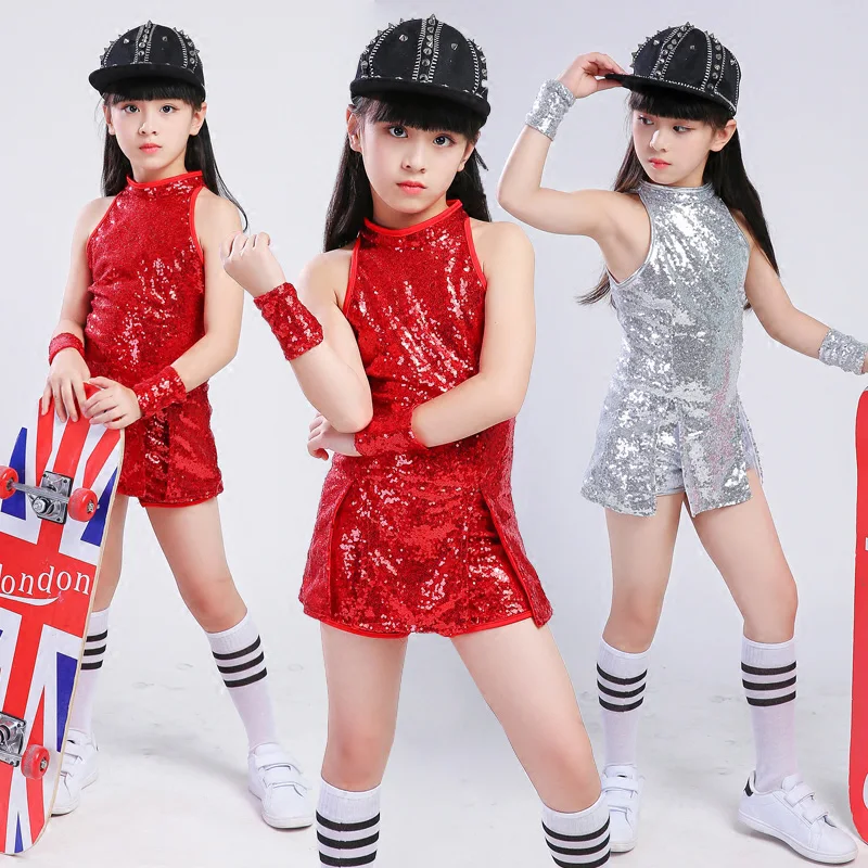 Children Stage Dancewear Kid Hip-hop Jazz Dance Suit Girl Modern Dance Clothing Girl Cheerleading Costumes