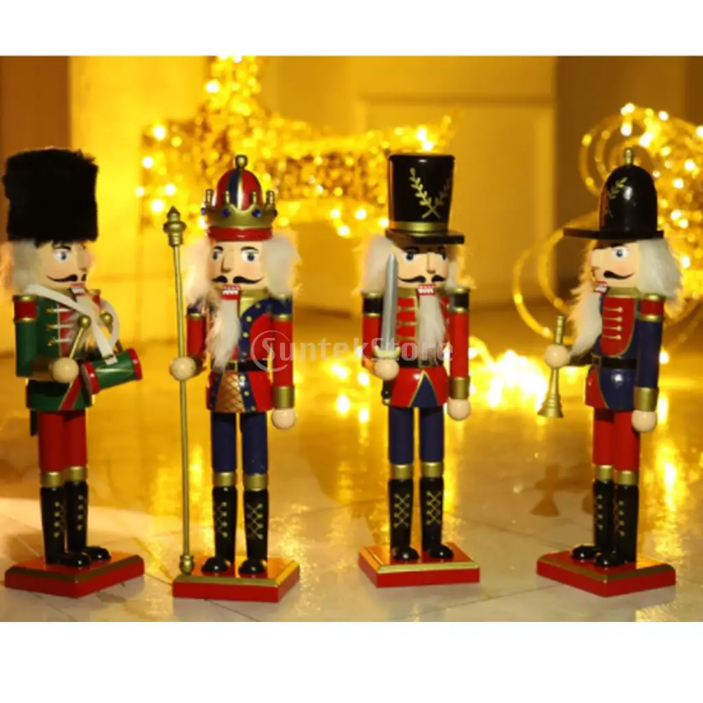 Wooden Nutcracker 30cm Tall, Multi-Coloured Soldier on Stand, Christmas Decorations Nutcrackers Decor Figure Handcraft Puppet