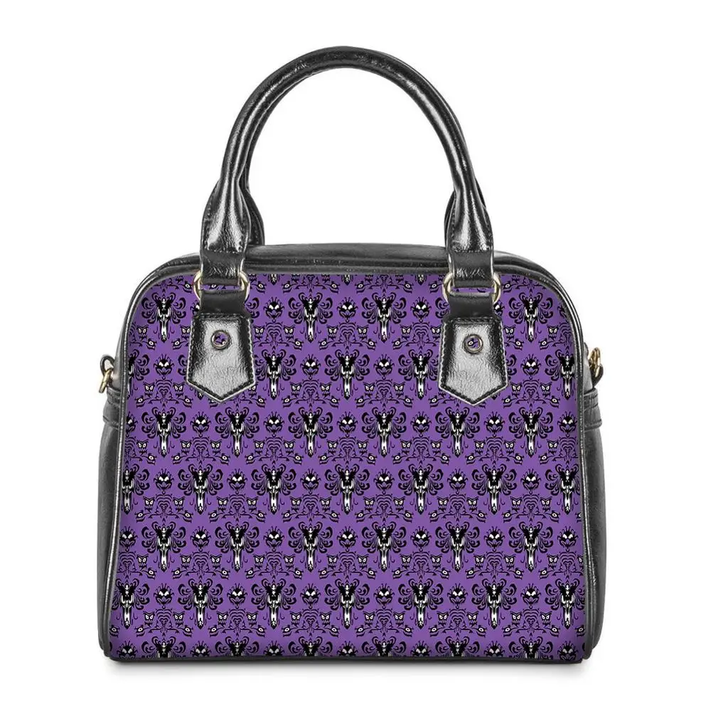 Messenger Women Purple Tote Shoulder Bags Luxury Designer PU Leather Hangbags HAUNTED MANSION Skull Pattern Storage Bags Bolsa