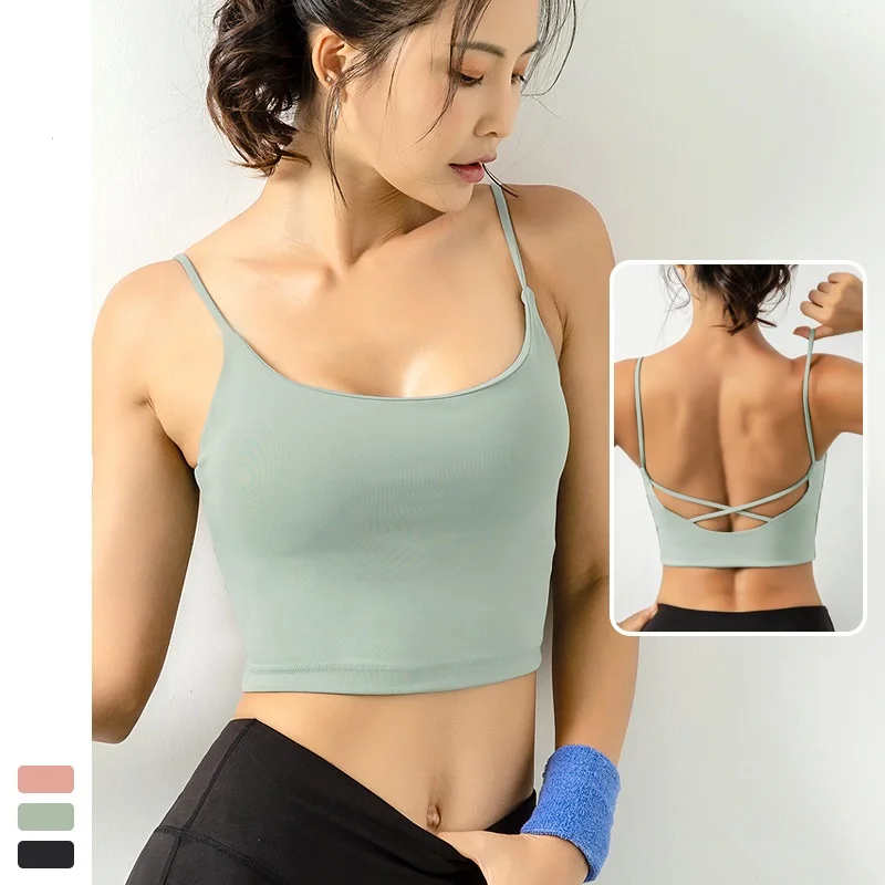 Women Seamless Yoga Bralette Running Cycling Breathable Padded Camisole Shock Proof Stretchy Solid Color Slim Fit Sling Vest