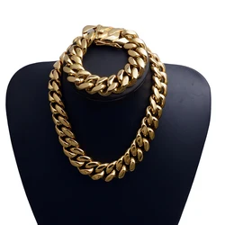 22mm Wide Big Heavy Gold Color 316L Stainless Steel Cuban Miami Link Chains Necklaces for Men Hip Hop Rock Jewelry