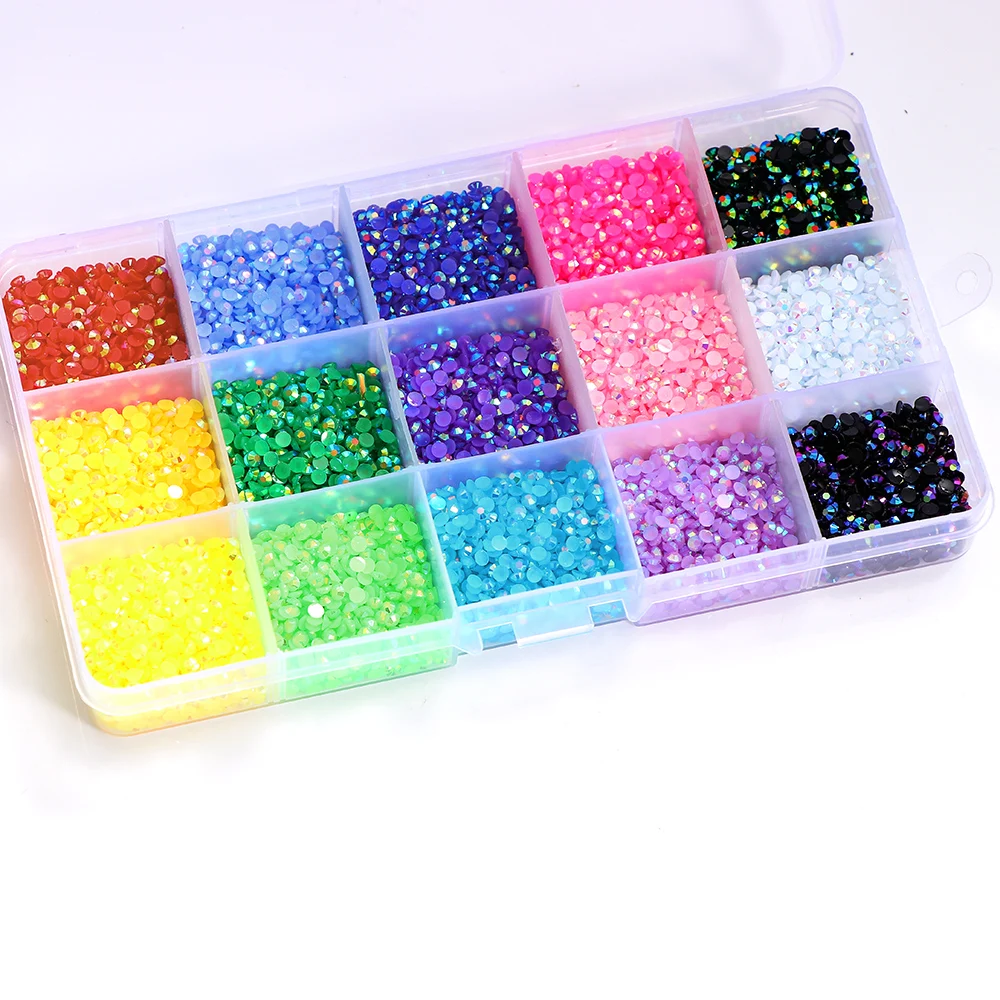 15000 Stuks 3Mm Ab Jelly Nail Steentjes Hars Platte Rug Kleurrijke Glitter Bedels Accessoires Diy 3d Nail Art Decoraties Strass