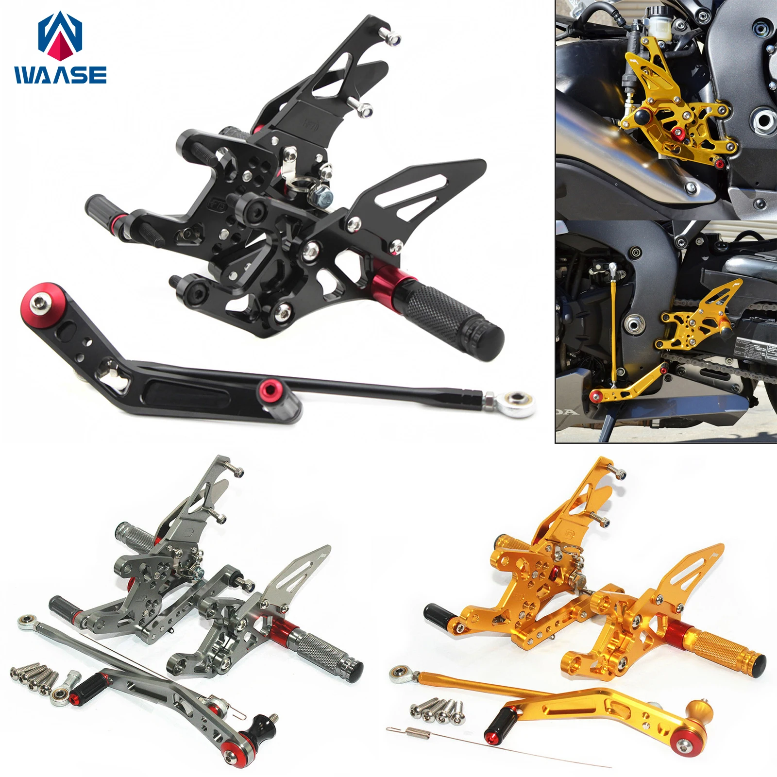 waase Motorcycle Adjustable Rearset Footrests Foot Pegs Pedals Rear Set For HONDA CBR1000RR CBR 1000 RR Fireblade SC59 2008-2016