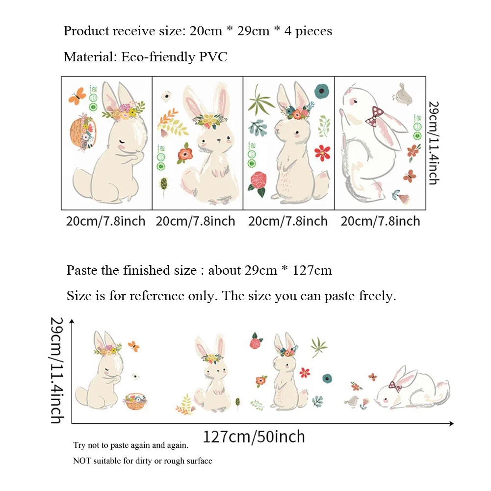 الكرتون الأرنب ملصقات جدار غرفة الاطفال خلفية الديكور المنزل جدارية غرفة نوم الطفل الحضانة لطيف أرنب ديكور تجميل خلفية