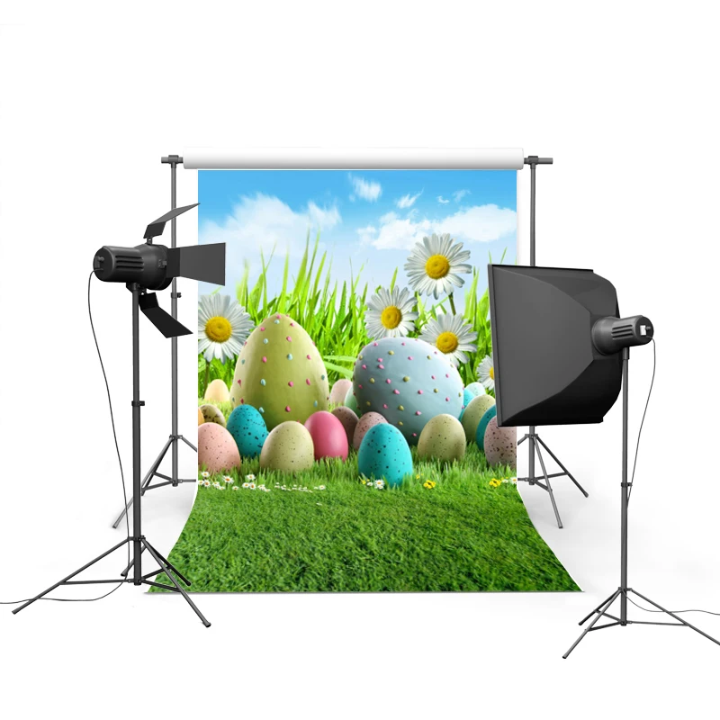 

Green lawn sunflower photo background vinyl Easter-eggs photography backdrops of kid photographer studio props photophone GE-034