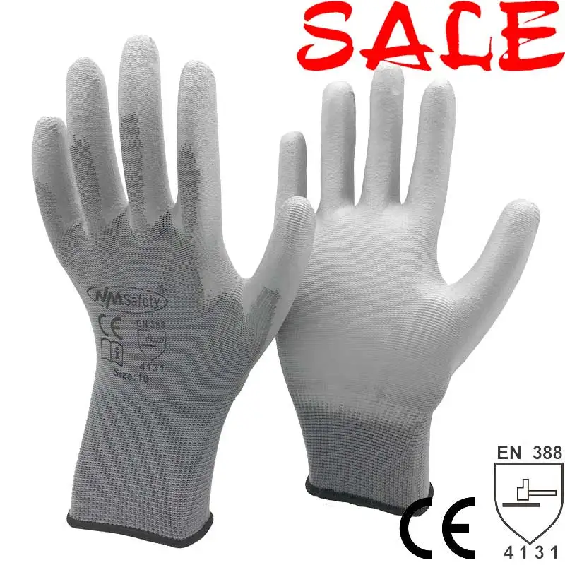 12 Pairs Safety Working Industrial Gloves With Lightness Comfortable Polyester Knitted Liner Dipping PU Palm Glove