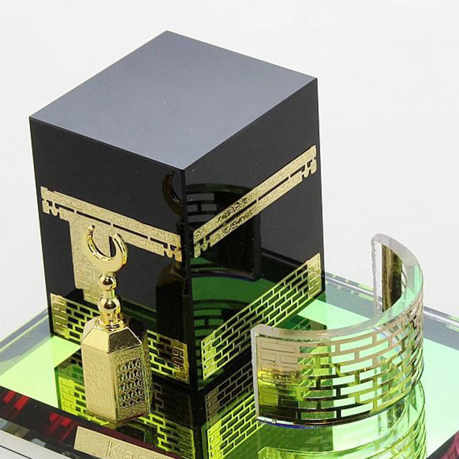 Muslim Architecture Model Kit Islamic Crystal Gilded Kaaba Three-Piece Model for Desk Tabletop Bookcase Shelf