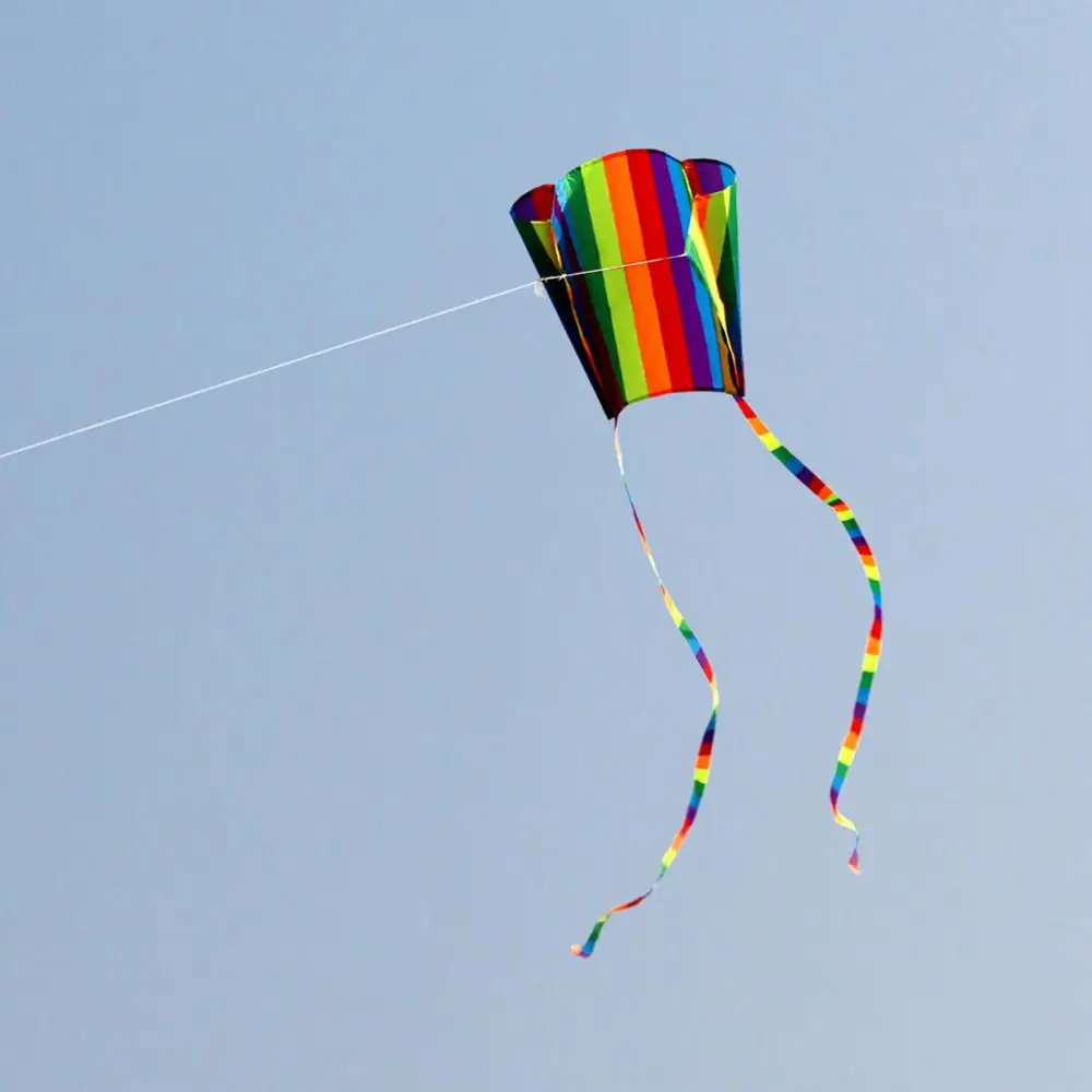 Adult Frameless Kite Outdoor Colorful Rainbow Parafoil Long Tail Flying Kite with 30m Line Children Kids Fun Toy Kite Accessorie