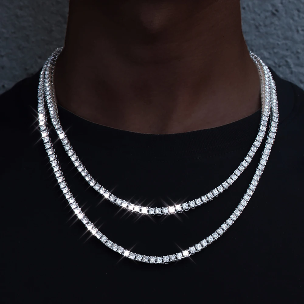 

2021 Fashion 1 Row Rhinestone Men's Hip Hop Necklace Rap Singer Necklace Ice Tennis Chain Necklace Shiny Women's Necklace