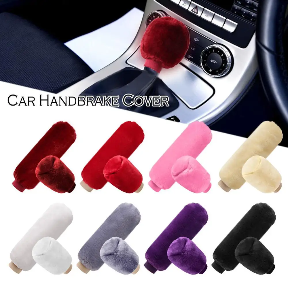 2Pcs Car Handbrake Grip Covers Gear Shift Knob Cover Handle Plush Sleeve Winter Soft Warm Hand Brake Car Accessories for Girls