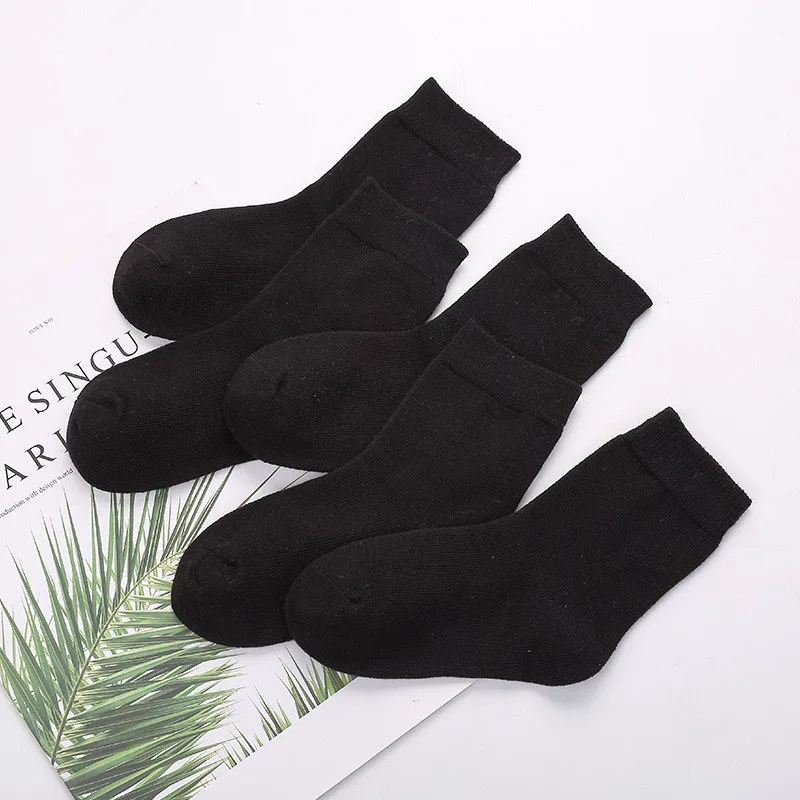 5 Pairs/lot 1 to 12 Years Autumn Winter White Students\' Socks Solid Color Black Grey Cotton Crew Socks Girls Boys Foot Wear