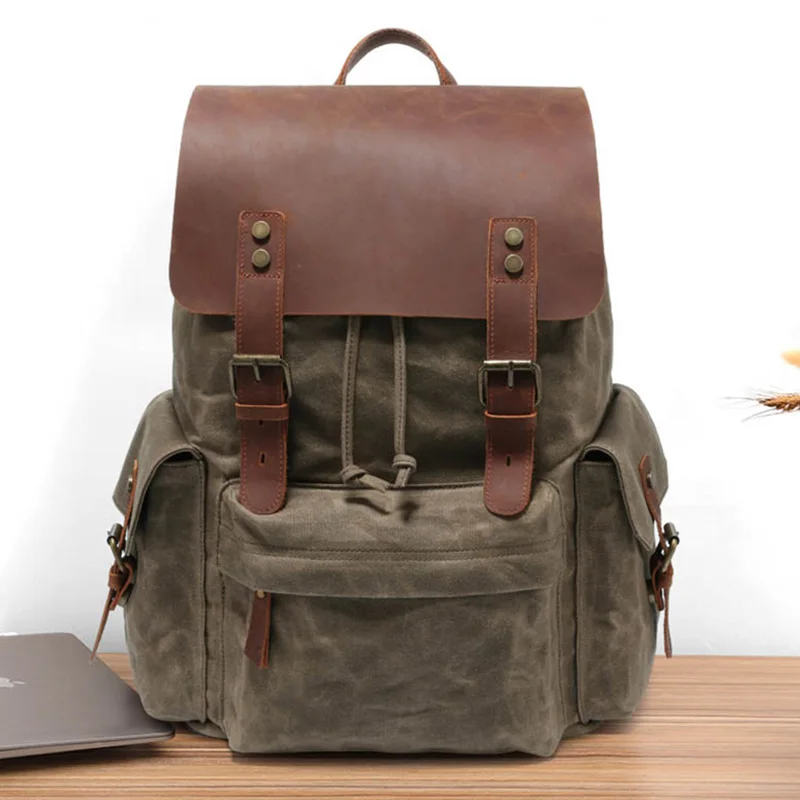 

Luufan Canvas Leather Men Backpack Fit For 15" Laptop Daypack Big Capacity Male Outdoor Travel Bagpack School Bags For Students