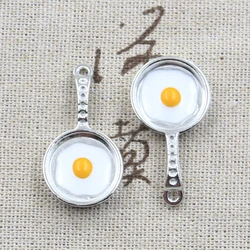 6pcs Charms Frying Pan Fried Eggs 32x17mm Rhodium Color Pendants DIY Crafts Making Findings Handmade Tibetan Jewelry