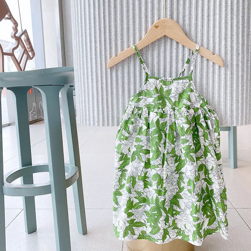 Baby Summer 2022 New Children Small Fresh And Gentle Wind A-Line Skirt Korean Sweet Floral Suspender Dresses For Girls 2-6 Years