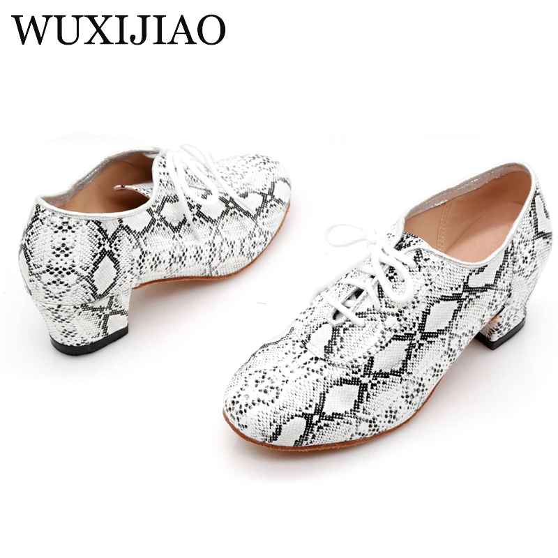 WUXIJIAO women\'s Latin dance shoes color satin sequins rhinestones Cuban high heels 9cm