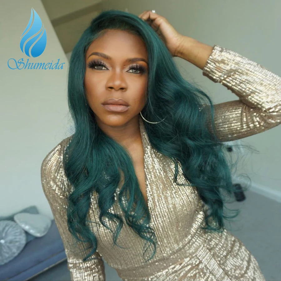 Shumeida Green Color 13*6 Lace Front Wigs Brazilian Remy Human Hair Wigs Pre Plucked Hairline Gluelss Wigs With Baby Hair