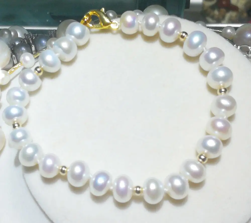 8mm white pearl Bracelet gold clasp Natural Freshwater Pearl 15cm 20cm 6inch 8inch