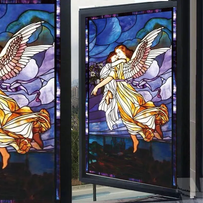 Custom Size European Church Jesus Angel Stained Glass Window Film Static Cling Frosted Privacy Film for Home Door Office Decor