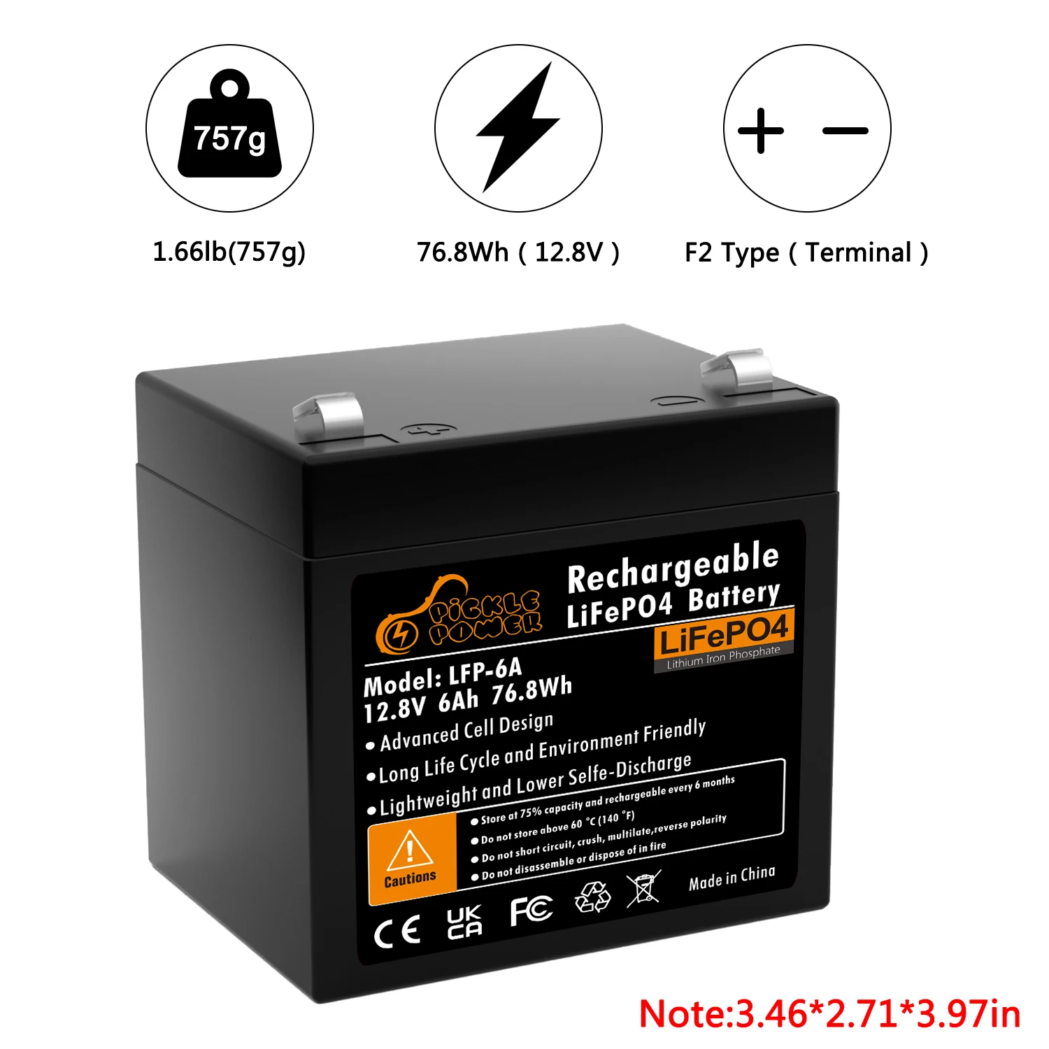 Pickle Power 12V Lithium Battery,LiFePo4 Deep Cycle Battery for Bike Scooters,Fios, Fish Finder, Kid Scooters, Toys