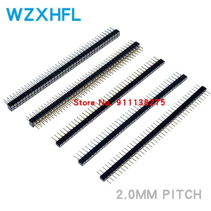 5pcs Gold Plated 2mm 2.0mm Pitch 1x40 40 Pin 40P Male Straight Round Pin Header Strip Connector