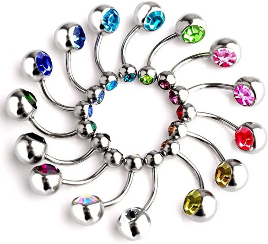 

5/10/20/30 Pcs Colorful 14G Belly Barbell Rings CZ Crystal Belly Bars Navel Rings Belly Stud for Women Belly Piercing Jewelry